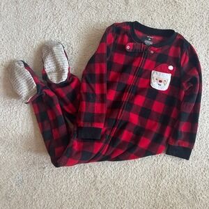 Carters 3T Christmas‎ Holiday Santa One Piece Footie Pajamas Jammies Red Black